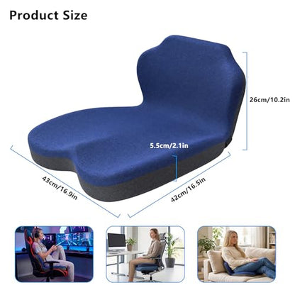 Memory Foam Truck Seat Cushion & Lumbar Support Set – Ergonomic U-Shape Tailbone Relief + L-Shape Back Cushion for Long-Haul Semi/Pickup Drivers Breathathable Cover Non-Slip Bottom Dark Blue - size: Dark blue+Dark Gray