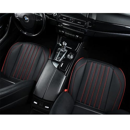 BWTJF Front Car Seat Bottom Covers 2 Pack, Universal Auto Seat Cushions, Nappa Leather Full Wrapping Edge Compatible with Most of Vehicles - SUVs/Sedans/Pickup Trucks, Black&Red - color: Black&Red, size: StyleA-Stripes
