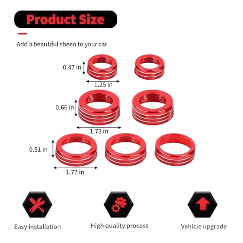 RT-TCZ Center Console Switch Knob Button Cover AC Radio Switch Knob Cover Trim Interior Accessories for Chevrolet Chevy Tahoe 2024 2025,7PCS (Red) - color: Red