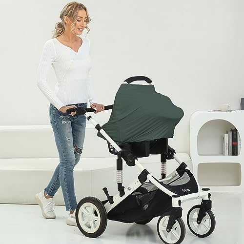 Breathable Car Seat Cover for Babies – Multi-Purpose Soft Rayon Nursing Cover for Breastfeeding, High Stretchy Infant Carseat Canopy, Stroller Cover (Smooth Rayon, Roman Green) - color: Roman Green