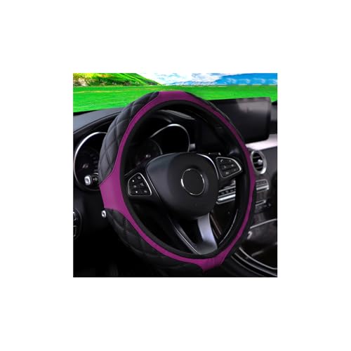 15 Inch Car Leather Steering Wheel Cover, Automotive Accessories Elastic Breathable Anti-Slip Soft Wheel Protector Fits Men and Women, Suitable for SUVs, Trucks, Vehicles and RVs (Purple) - color: Purple