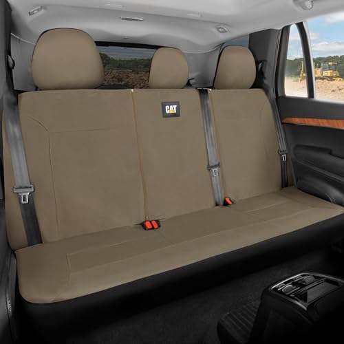 CAT Beige Rear Seat Cover for Cars, SUVs & Small Trucks – Heavy-Duty Oxford Canvas – 60/40 Split Bench Protector – Durable Back Seat Cover for Pets, Travel & Daily Use – Car & Truck Interior Accessory - color: Rear Seat Beige