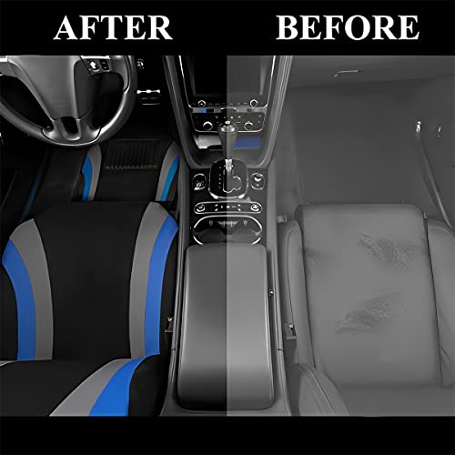 Car Seat Covers Full Set, Breathable Front and Rear Seat Covers with 2mm Composite Sponge Inside, Premium Cloth Automotive Seat Cushion Protectors Covers for Most Cars (Blue) - color: Blue