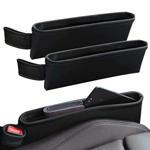 2 Pack Update Car Seat Gap Filler Organizer Leather Console Storage Box Front Side Pocket Seats Organizers Filler Interior Car Accessories for Phone Wallet Coin Key Sunglasses (Black)