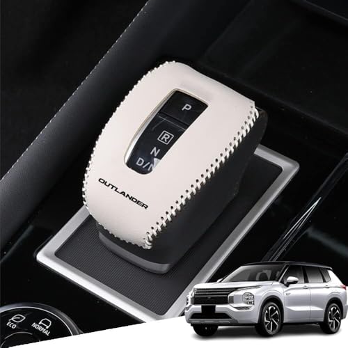 Great-luck Genuine Leather Automatic at Gear Shift Knob Cover Protector Trim,The car Interior Accessories(Beige+Black) for Mitsubishi Outlander 2022 2023 2024 2025 2026 Outlander PHEV 2023-2025 2026
