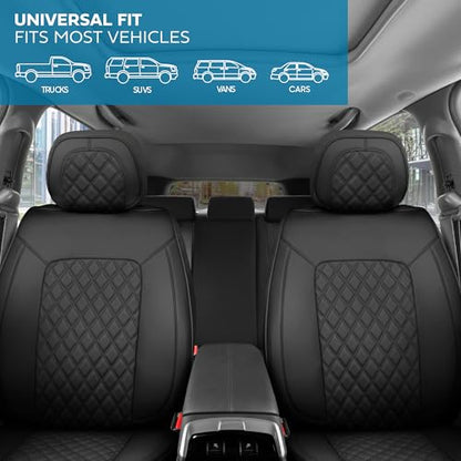 MotorBox Prestige Edition Napa Leather Seat Covers Full Set – Black Car Seat Covers Front Seats and Back Car Seat Protector, Waterproof and Universal Fit for Most Small to Medium Autos, Trucks & SUVs - color: Black Full Set