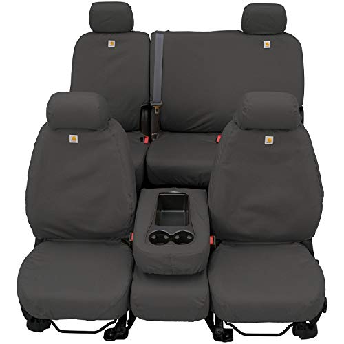 Covercraft Carhartt SeatSaver Custom Seat Covers | Fits 2015-2018 Ford F-150 Crew Cab | 2nd Row 60/40 Bench Seat, Duck Weave Gravel
