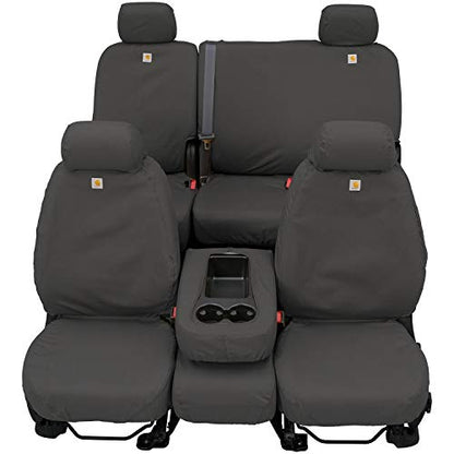 Covercraft Carhartt SeatSaver Custom Seat Covers | Fits 2015-2018 Ford F-150 Crew Cab | 2nd Row 60/40 Bench Seat, Duck Weave Gravel