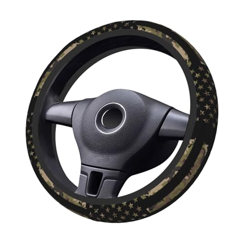 Camo American Flag Neoprene Steering Wheel Cover for Men Women Anti-Slip Elastic Steering Wheel Protective Cover 15in Universal Car Accessories Fit Cars, SUVs, Auto - color: Camo American Flag