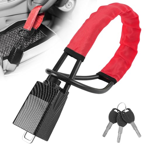 Upgraded car Steering Wheel Lock, seat Belt Lock and Anti-Theft Device, Water Transfer Printing Process, 3 Keys, Multi-Functional, Suitable for Most Vehicles, SUVs and Golf cart Security (red). - color: RED2