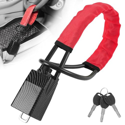 Upgraded car Steering Wheel Lock, seat Belt Lock and Anti-Theft Device, Water Transfer Printing Process, 3 Keys, Multi-Functional, Suitable for Most Vehicles, SUVs and Golf cart Security (red). - color: RED2