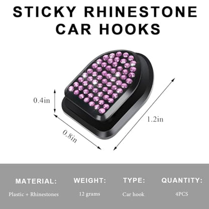 4 PCS Bling Car Mini Hooks, Cute Rhinestone Adhesive Back Seat Auto Hangers, Multifunctional Crystal Hanging Storage Hook for Vehicle Dashboard Wall Hat Coat Towel Key (Pink) - color: Pink