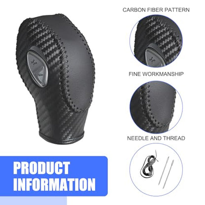 Car Gear Shift Cover, Genuine Leather Gear Knob Protector, Anti-Scratch Anti-Aging Shifter Cover, Compatible with Ford Focus Fiesta Fusion Escape (Black) - color: Black