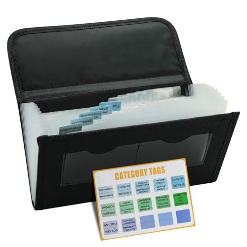 Vehicle Glove Box Organizer Large Capacity Car Registration and Insurance Holder for Car Documents License Cards with 13 Pocket Expanding File Folder 2 Cards Pockets
