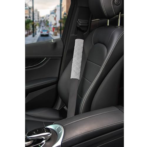 Amooca Soft Automotive Seat Belt Cover Seatbelt Shoulder Pad Neck Protector Cushions Universal Fit SUV Trucks Backpack 2 PCS Light Grey 10.2in - color: Light Grey, size: 10.2in-2pc