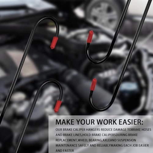 2PCS Car Brake Caliper Hooks, Vehicle Caliper Hangers with Rubber Caps, S-Shaped Automotive Accessories for Braking, Axle, Bearing, Suspension Work for SUV, Truck, RV（Black/2PCS/Red Cap） - color: Black/Red Cap, size: 2PCS