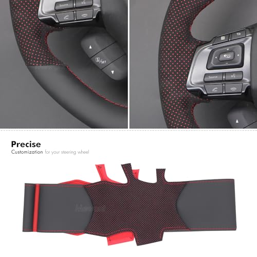 MEWANT Hand Stitched Steering Wheel Cover Wrap for Subaru WRX 2015-2021 / WRX STI 2015-2021 Steering Wheel Accessories - color: Perforated Black Alcantara with Red Layer&Leather
