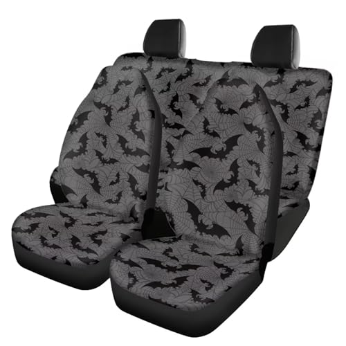 FUSURIRE Black Bats Print Auto Seat Covers Full Set Cute Car Seat Cover for Women Men, Soft Bucket Seats Protector Universal Fit Car Accessories for SUV Sedan Vans，Halloween - color: Black Bats Print