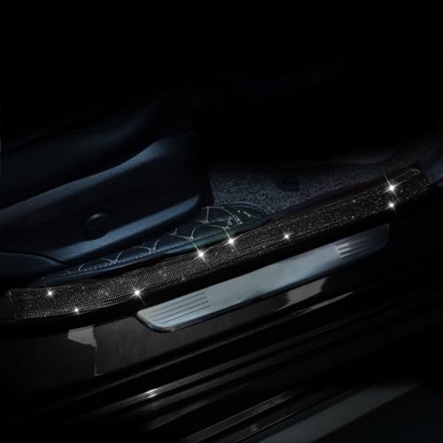 Car Door Sill Protector with Bling Rhinestones 2PCS Edge Guard Scuff Cover Anti-Scratch Strip Sticker Bumper Protector for Truck Car 1.96"x 23.62" (Black) - color: Black, size: 1.96"x 23.62"