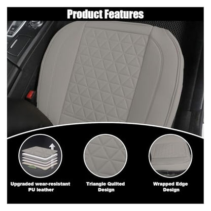Leather Car Seat Cover, Auto Front Bottom Seat Cover Luxury Car Seat Protector Anti-Slip Waterproof Cushion Cover with Storage Pocket, for Most Cars, Trucks, SUVs (Light Grey)