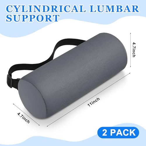 2 Pcs Lumbar Roll Support Pillow Low Back Lumbar Support Office Seat Cushion with Adjustable Strap and Washable Cover for Travel Gaming Chair Car Seat Pain Relief(Grey) - color: Grey