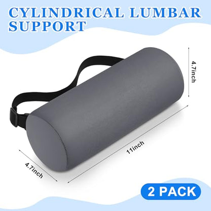 2 Pcs Lumbar Roll Support Pillow Low Back Lumbar Support Office Seat Cushion with Adjustable Strap and Washable Cover for Travel Gaming Chair Car Seat Pain Relief(Grey) - color: Grey