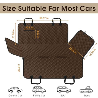 Waterproof Dog Car Seat Cover for Back Seat - Durable, Scratch Proof Pet Hammock with Nonslip Design & Storage Pockets, Fits Cars, SUVs, Trucks - L, Coffee/Black