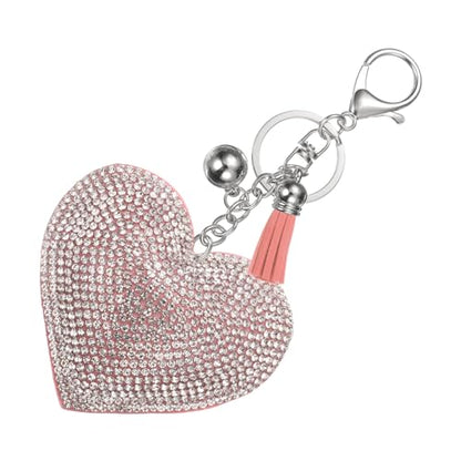 PATIKIL Rhinestone Keychains for Women, Cute Bling Heart Shape Purse Charm for Bag Handbags Car Keys - color: White-pink White