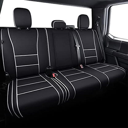 Coverado Car Seat Cover Full Set with Waterproof Neoprene, F150 Seat Covers for Trucks, Compatible with Ford F150 2015-2025 Crew Cab & 2017-2025 F250 F350 F450, White Black - color: White