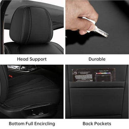 Car Seat Covers Full Set,5 Seat Leather Seat Covers for Cars,Black Front Seats and Back Seat Cover,Waterproof Car Seat Cushion Protectors,Universal Fit for Most Cars SUV Trucks - color: Black
