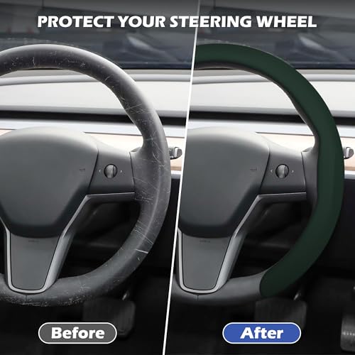 Nappa Leather Steering Wheel Cover,Universal Fit 15 Inch-Premium Non-Slip Breathable Comfort Grip for Cars Trucks SUVs,Anti-Slip Durable Interior Upgrade Dark Green - color: Dark Green