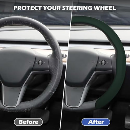 Nappa Leather Steering Wheel Cover,Universal Fit 15 Inch-Premium Non-Slip Breathable Comfort Grip for Cars Trucks SUVs,Anti-Slip Durable Interior Upgrade Dark Green - color: Dark Green