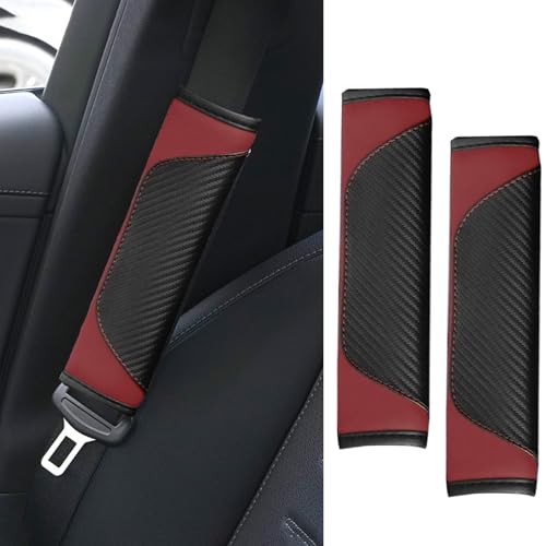 2PCS Car Seat Belt Cover Pad, Soft Carbon Fiber Leather Seatbelt Shoulder Protector for a More Comfortable Driving, Universal Safety Belt Strap Cover to Protect Your Neck (Wine Red) - color: Wine Red