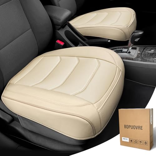 BOPUOVRE Car Seat Cover for Luxury & Comfort - PU Leather, Anti-Slip, Full Wrap Protection with Storage Pocket for Bottom Cushion - Universal Fit for 95% of Vehicles (Yellowish-White,2 Piece) - color: Yellow Beige, size: 2 piece