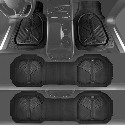 CAR PASS Heavy Duty Rubber Car Mats, Deep-Dish All Weather 3 Row Car Floor Mats for 7 Seater 8 Seats 2nd & 3rd Row, Waterproof Anti-Slip Universal Trim-to-Fit for SUV, MPV, 7 Passengers Vehicle - color: All Black Three Row
