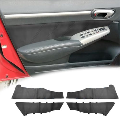4PCS Door Panel Cover Compatible with Honda Civic 2004-2009 Front and Back Vinyl Leather Insert Cards Protector Trim Black (Only Leather Part)
