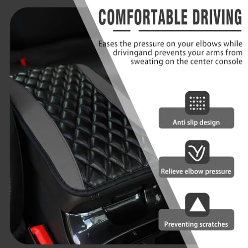 Auto Center Console Pad, Universal Waterproof Armrest Seat Box Cover, Car Interior Accessories, Leather Auto Armrest Cover Protector for Most Vehicle, SUV, Truck (Gray)
