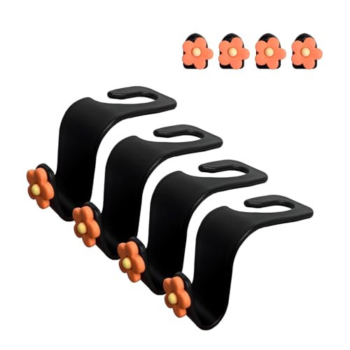 Augeny 8 PCS Car Seat Headrest Hook, Auto Seat Hook Hanger Storage Organizer, Adhesive Hooks for Purse Coat Umbrella Grocery Bag, Universal Interior Accessories for All Vehicles (Orange) - color: Orange