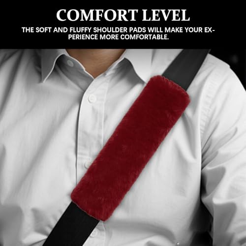2PCS Car Seat Belt Cover Pads, Fluffy Car Seatbelt Covers, Soft & Comfortable Plush Seat Belt Cushion Protects Shoulder, Auto Safety Belt Strap Cover to Protect Your Neck (Wine Red) - color: Wine Red