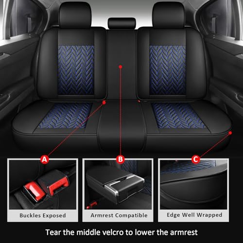 MIROZO Seat Covers Full Set,Universal Car Seat Covers Waterproof Seat Covers Leather Vehicle Seat Covers Automotive Seat Cushion for Most Sedan, Truck and SUV (Full Set, Black and Blue) - color: Black And Blue, size: 5PCS Full Set