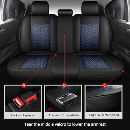 MIROZO Seat Covers Full Set,Universal Car Seat Covers Waterproof Seat Covers Leather Vehicle Seat Covers Automotive Seat Cushion for Most Sedan, Truck and SUV (Full Set, Black and Blue) - color: Black And Blue, size: 5PCS Full Set