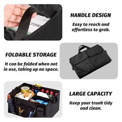 Car Trunk Organizer, Waterproof Adjustable Vehicle Storage Box, Automotive Collapsible Multi Compartment Organization Container Accessories, Universal for SUV, Sedan, Truck (Black)