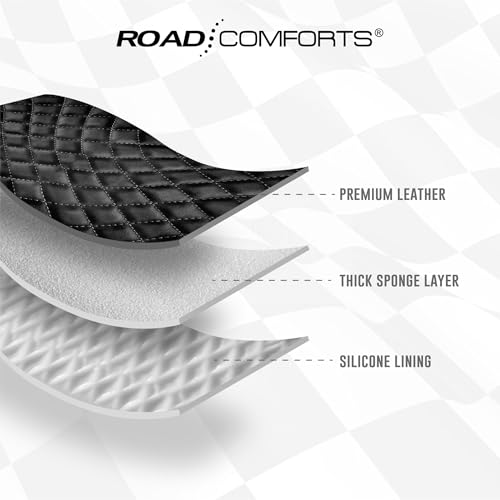 Road Comforts Leather Steering Wheel Cover – Black & Black, Universal Fit 14.5-15 Inch, Microfiber Leather, Anti-Slip & Breathable Design for Men and Women - color: Black