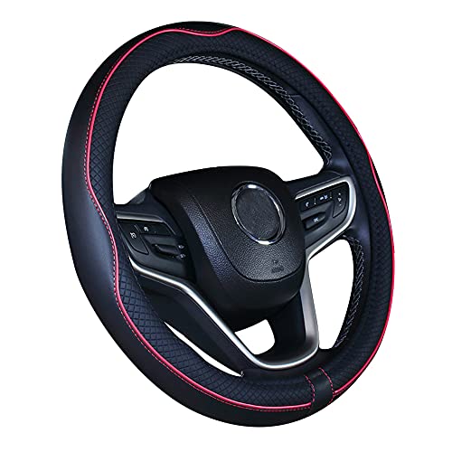 Mayco Bell Large Size Steering Wheel Cover Anti-Slip,Safety,Soft,Breathable,Durable,Full Surround,Comfortable Grip Microfiber Leather (15.5-16 inch, Black Red) - color: Black Red, size: 15.25''-16''