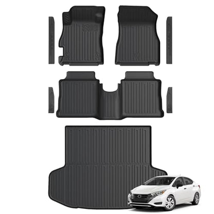 Floor Mats for Nissan Versa 2020-2025, All Weather Floor Mats Trunk Cargo Liner and Door Sill Guards Accessories, Full Coverage Set - size: For Nissan Versa | 2020-2025