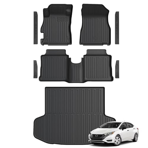 Floor Mats for Nissan Versa 2020-2025, All Weather Floor Mats Trunk Cargo Liner and Door Sill Guards Accessories, Full Coverage Set - size: For Nissan Versa | 2020-2025
