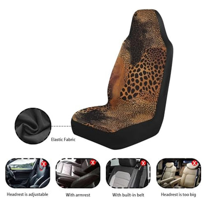 Universal 2 Pieces Car Seat Covers Brown Animals Print Automotive Seats Protector Fit for Most Cars SUV Sedans Hatchbacks - color: Brown Animals