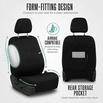 FH Group Full Set Cloth Car Seat Covers, Universal Fit Front and Split Bench Rear, Airbag Compatible, Washable for SUV, Sedan, Van - Black - color: Black