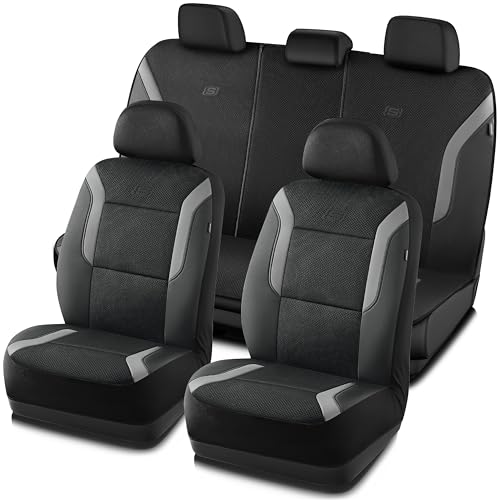 Skechers Memory Foam Car Seat Covers, Air Cool Mesh Thick Seat Covers, Car Seat Full Sets, Airbag Compatible, Automotive Comfort Protection for Most Cars,Vans,Trucks, SUVs,Grey - color: Black/Grey, size: Full Set