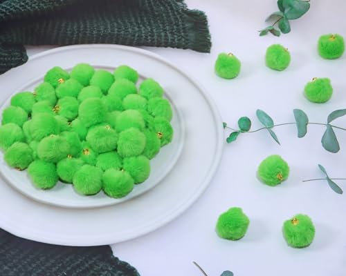 Tupalizy 50PCS Fluffy Pom Poms Charms Soft Fuzzy Faux Fur Puff Ball Pendant for Keychains Bracelets Earrings Jewelry Making Tassels Bags DIY Crafts Party Favors Gifts Accessories - color: Bright Green